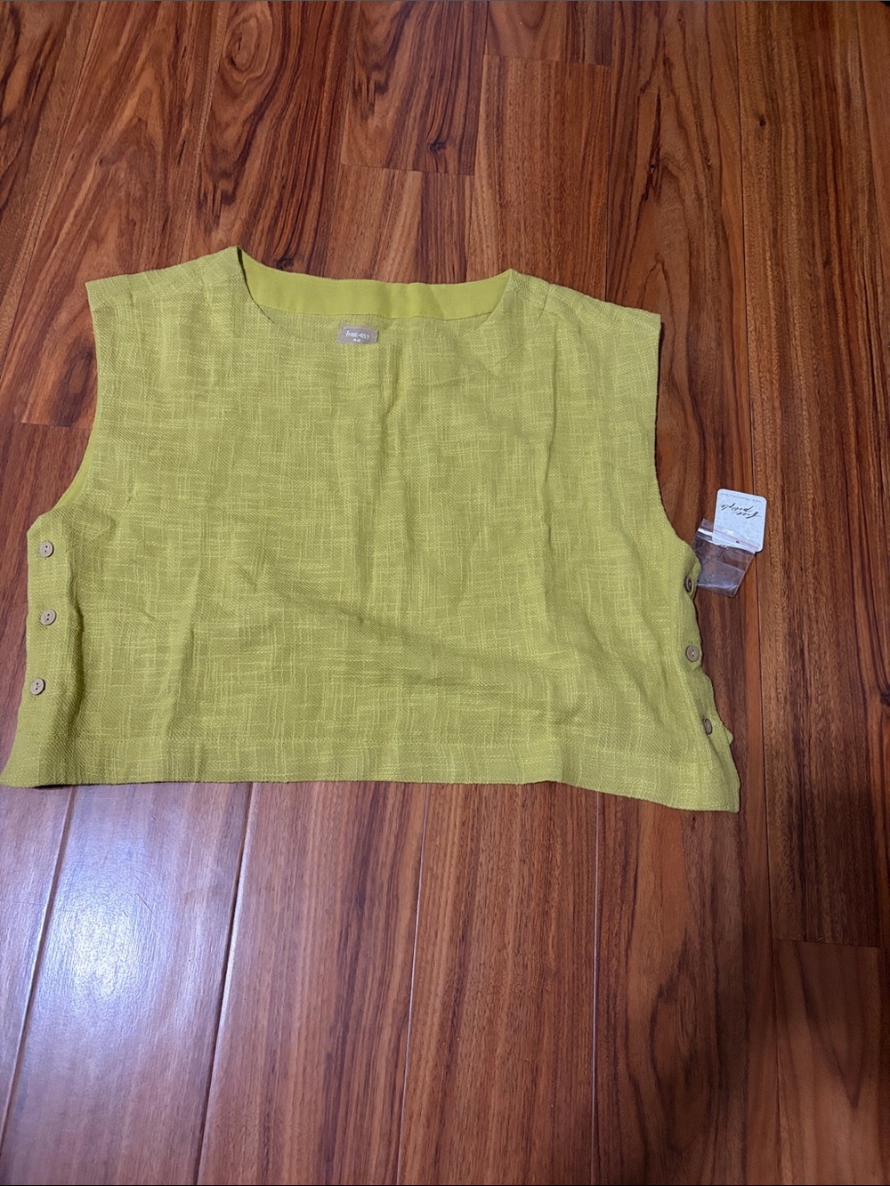 Free People Sleeveless Side-Button Crop Top in Chartreuse